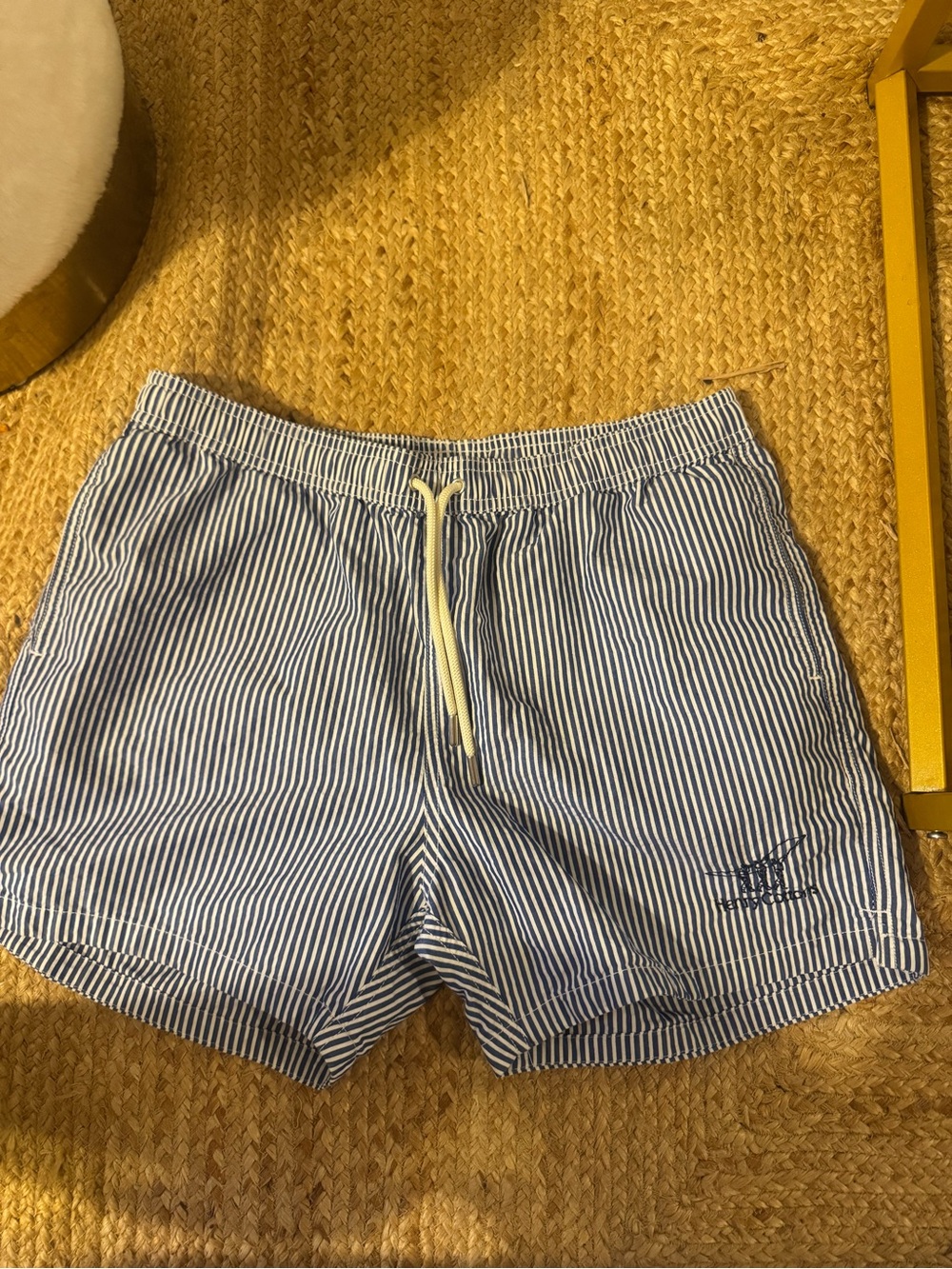 Henry Cotton's Blue and White Striped Drawstring Shorts